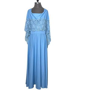 Vintage Gilberti Blue Lace Trim Unique Dress Size Women's 6
